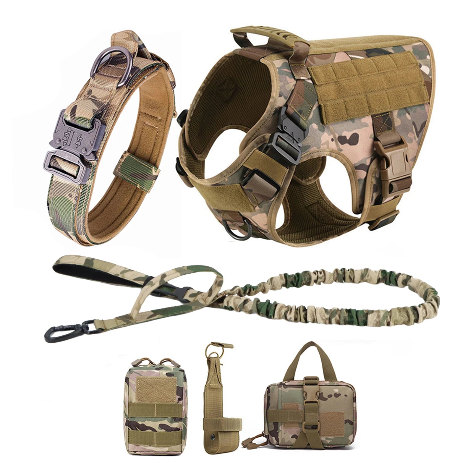 Tactical Dog Walking Vest Harness Collar Leash Molle Pouches