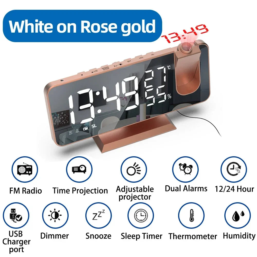 LED Digital Ceiling Projection Alarm Clock with FM Radio