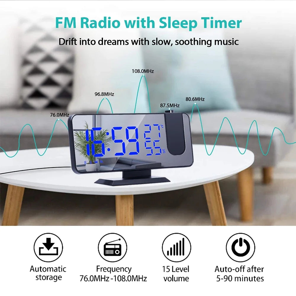 LED Digital Ceiling Projection Alarm Clock with FM Radio