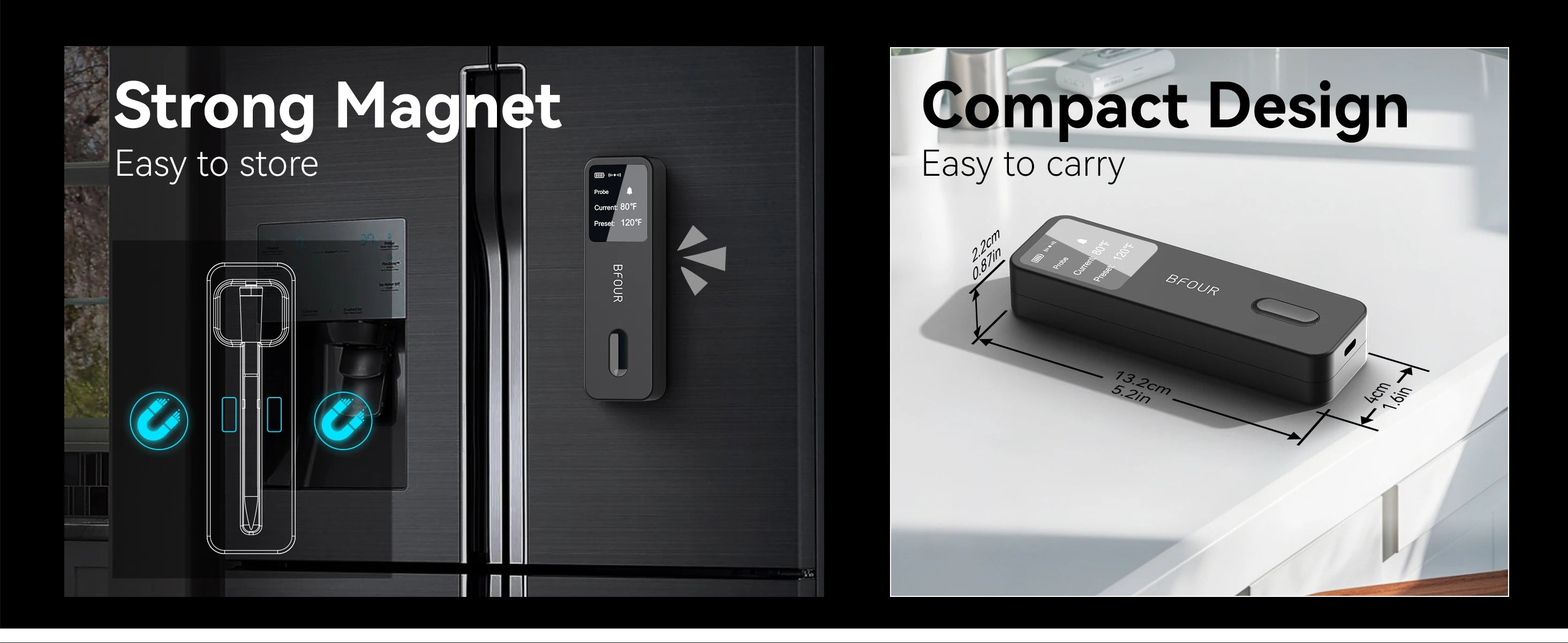 Rechargeable Wireless Bluetooth Meat Thermometer IP67 Waterproof Probes with LCD Screen Booster