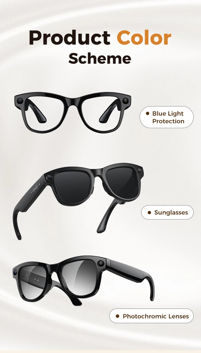 3600mAh Large Battery Smart Glasses 8MP HD Camera Video Recording Sunglasses Men