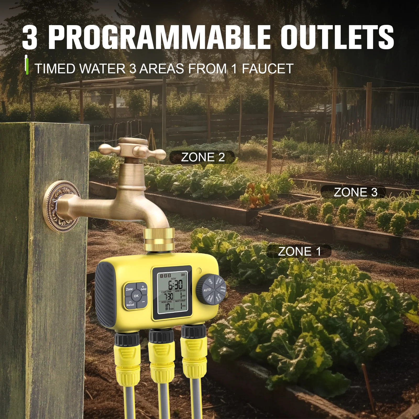 Insoma 3-Outlet Independent Control Automatic Water Timer Garden Irrigation Watering System Independent Control