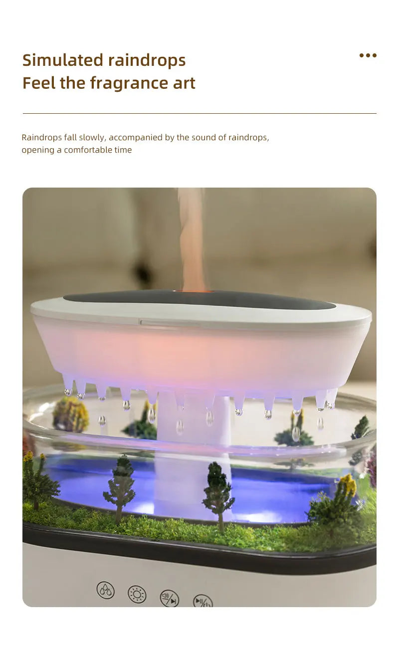 Raindrop Air Humidifier Colorful Light White Noise Essemtial Oil Diffuser