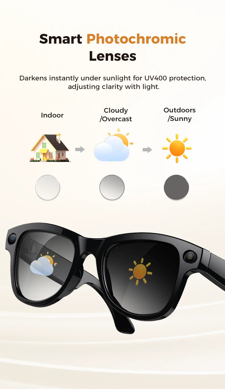 3600mAh Large Battery Smart Glasses 8MP HD Camera Video Recording Sunglasses Men