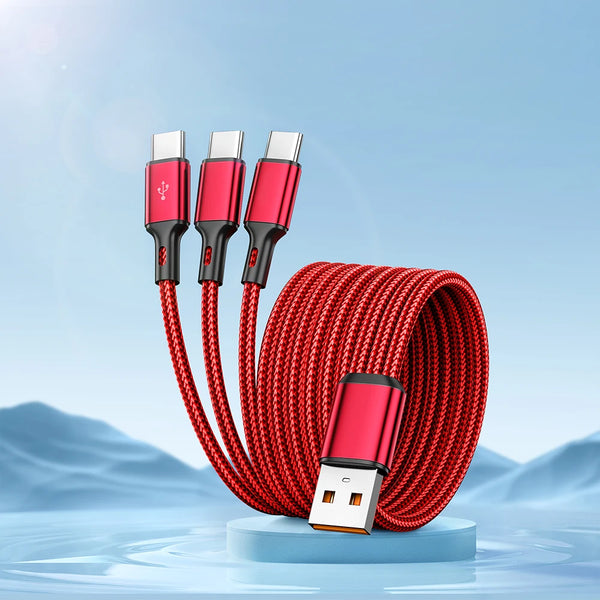 100W 6A 3 In 1 Fast USB To Type USB C Charge Cables