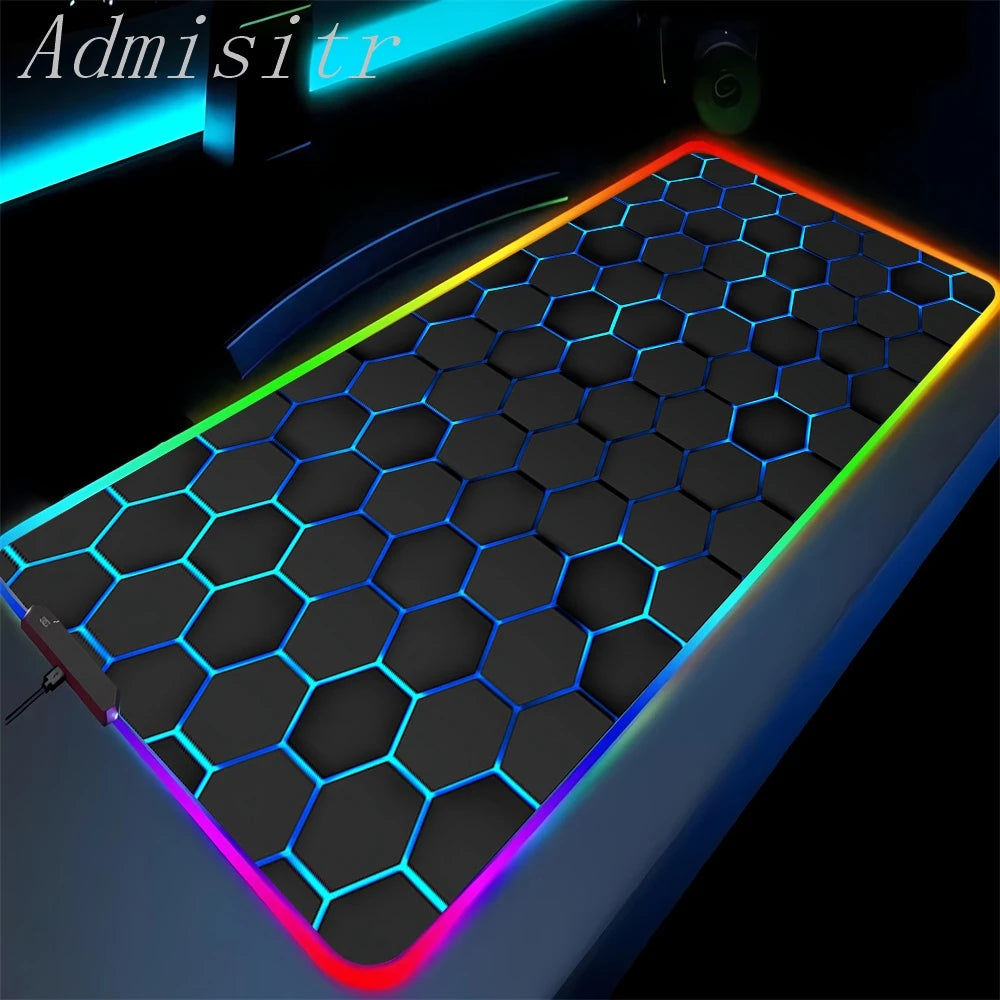 Large Geometric RGB Luminous LED Gamer Mousepad