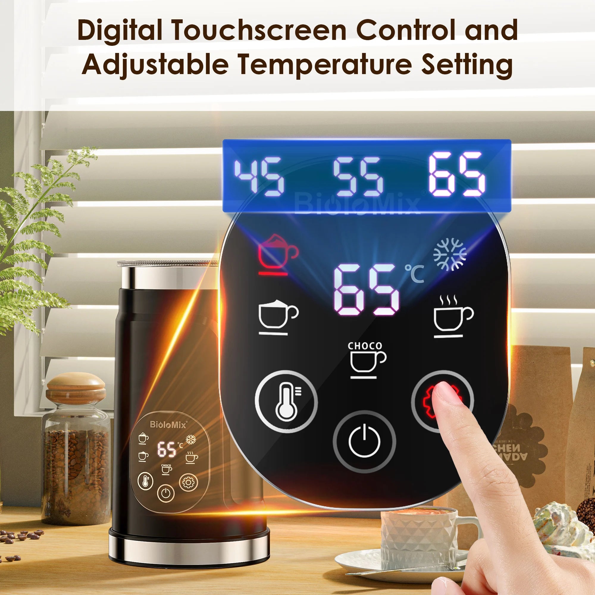 5-in-1 Hot & Cold Milk Frother with LED Touch Screen