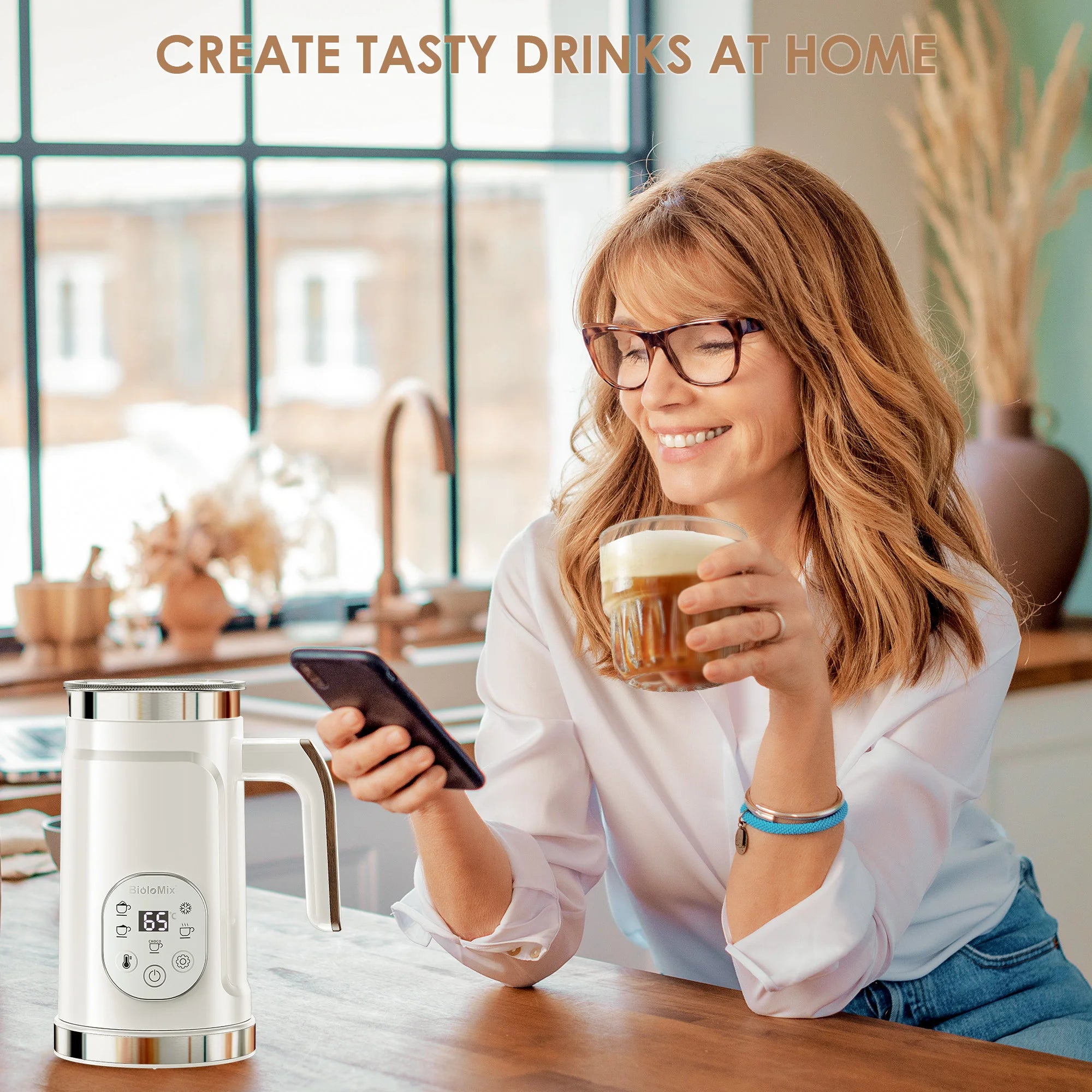 5-in-1 Hot & Cold Milk Frother with LED Touch Screen