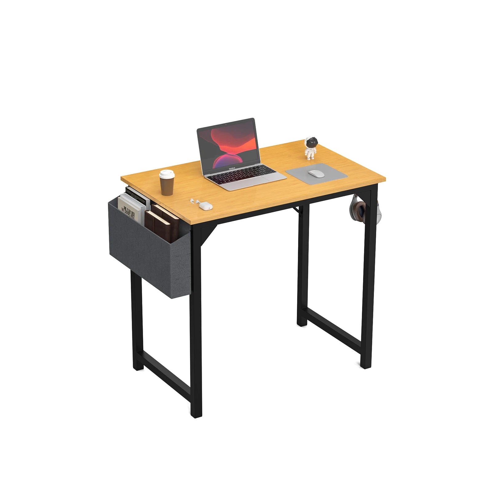 JHK Compact Computer Desk with Side Bag & Headphone Hook