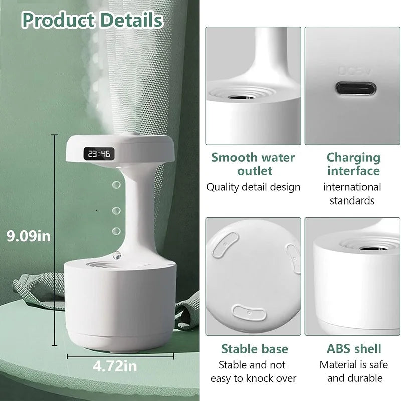 Anti-Gravity Ultrasonic Humidifier with Dual Power-Off Protection