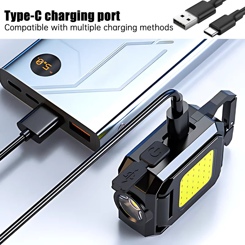 Rechargeable Super Bright Keychain Flashlight With 90° Foldable Side Lights