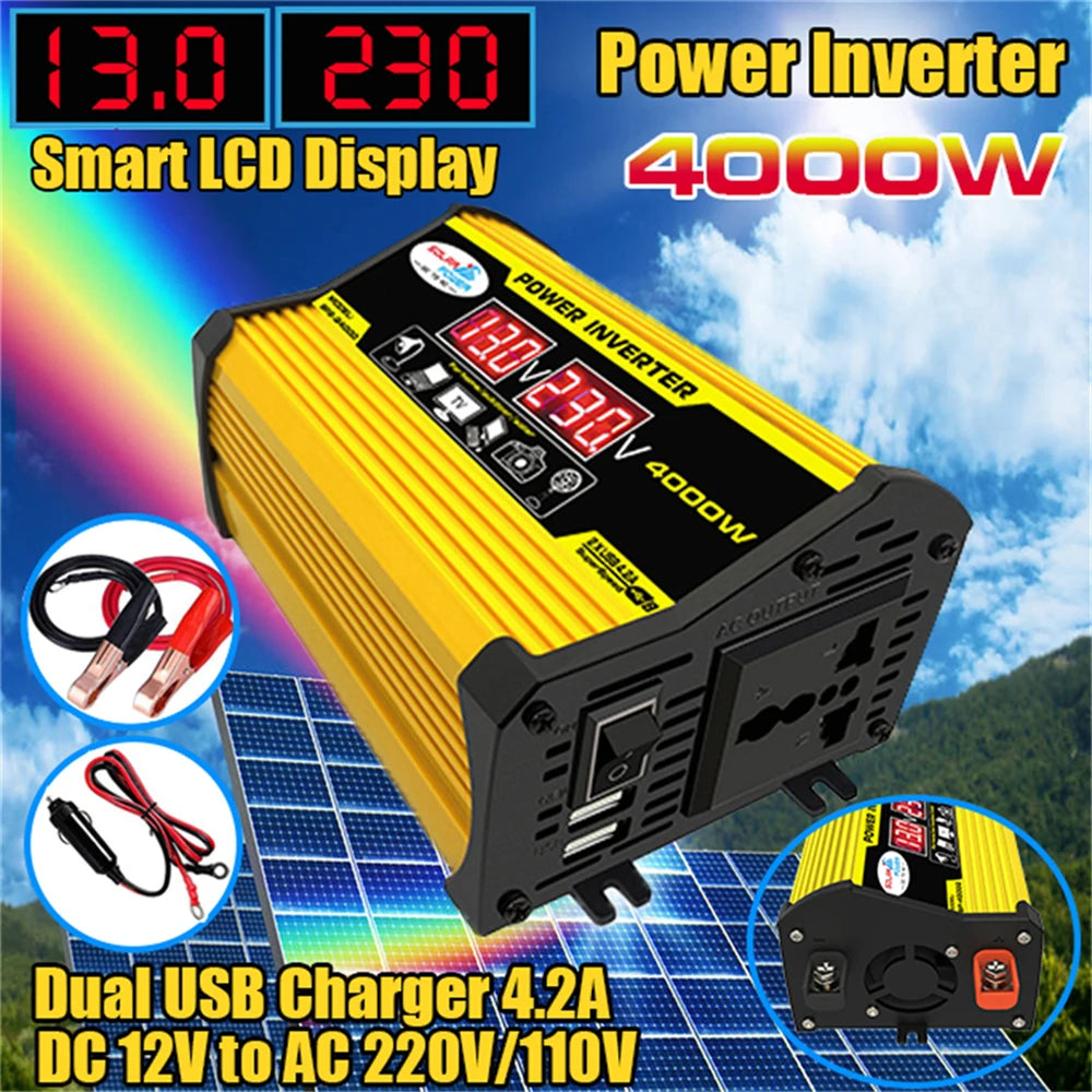 Portable Inverter Car Power Inverter – DC12V to AC110V, 4000W