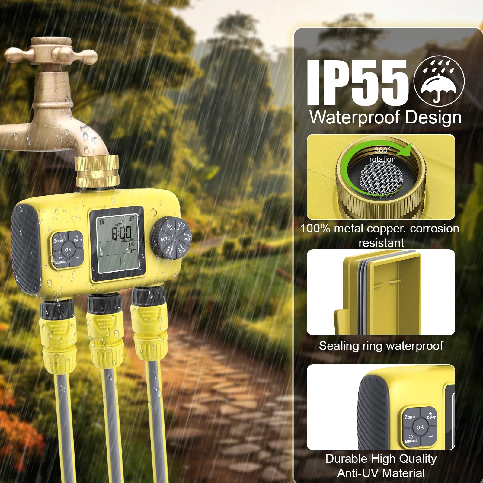 Insoma 3-Outlet Independent Control Automatic Water Timer Garden Irrigation Watering System Independent Control