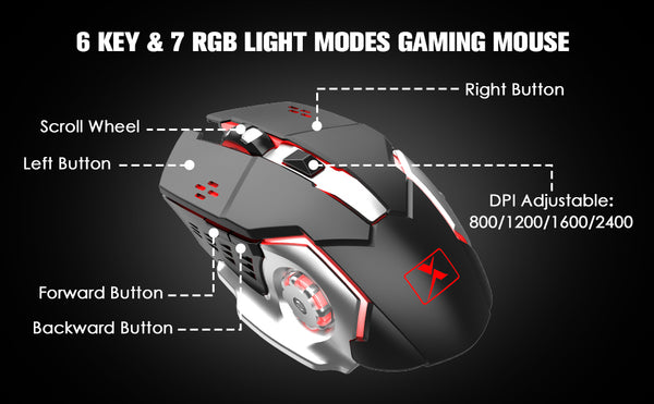 K680 Wireless Rainbow LED Backlit Gaming Keyboard and Mouse Combo